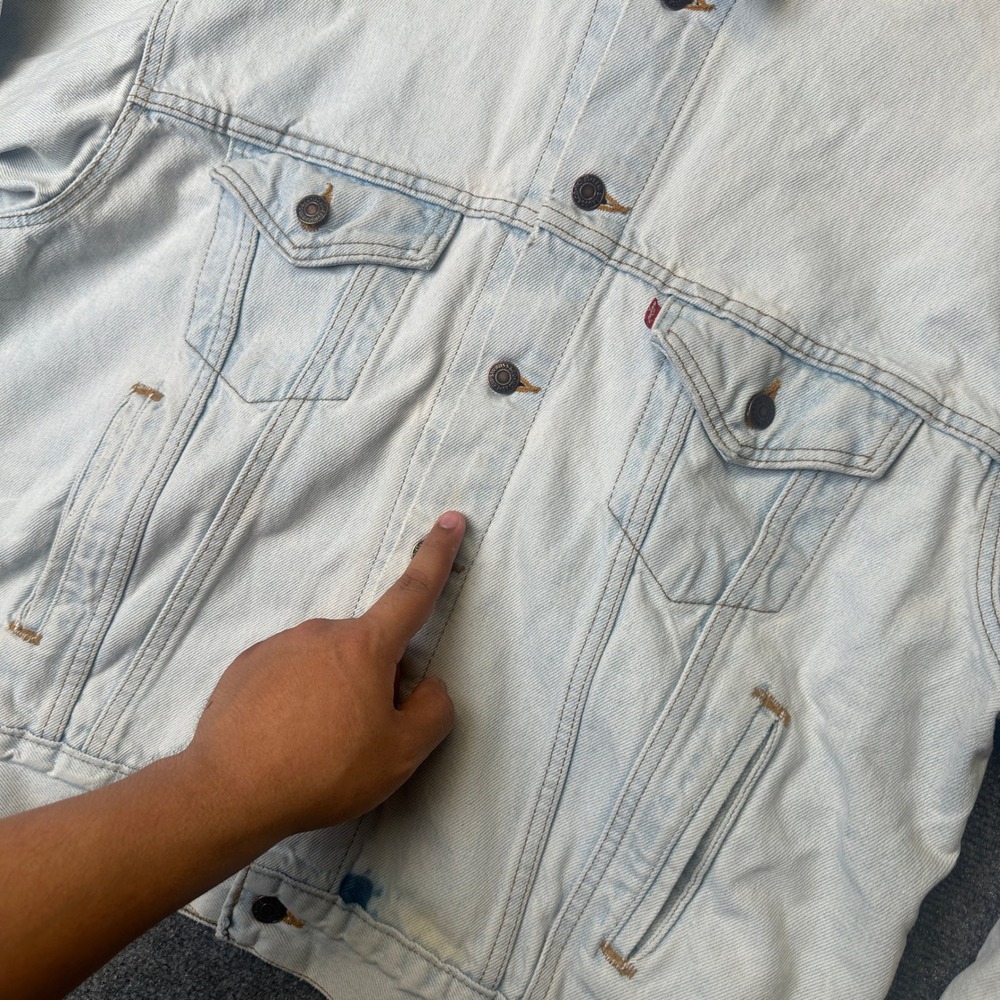 Vintage Levi's Denim Jacket Mens XL Light Wash Corduroy Collar 80s Trucker USA - Picture 3 of 14